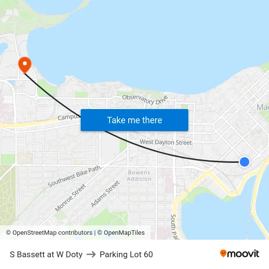 S Bassett at W Doty to Parking Lot 60 map