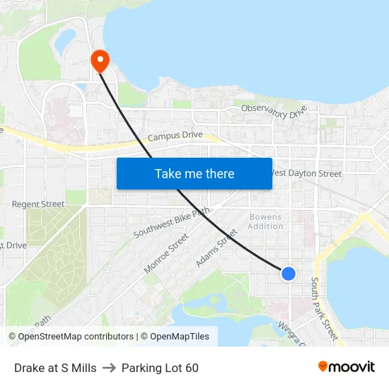 Drake at S Mills to Parking Lot 60 map