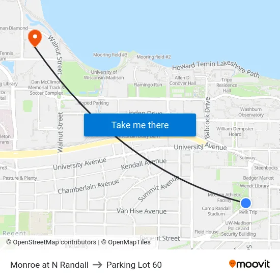 Monroe at N Randall to Parking Lot 60 map