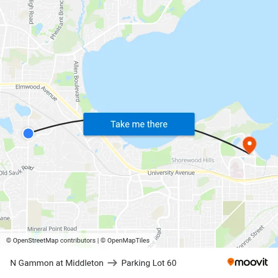 N Gammon at Middleton to Parking Lot 60 map