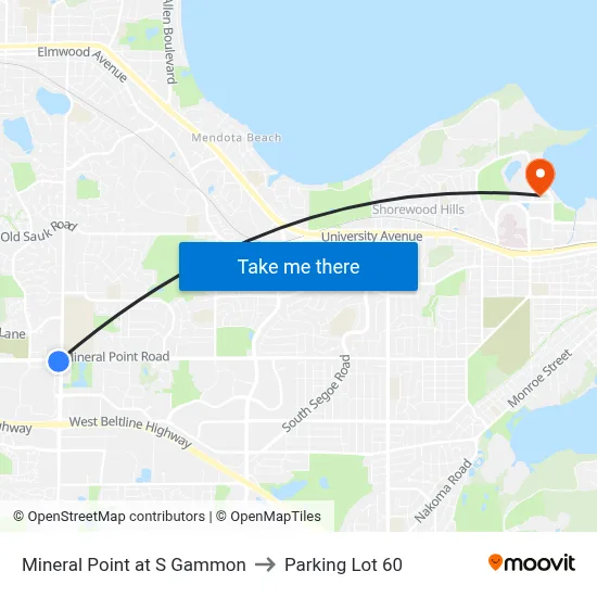 Mineral Point at S Gammon to Parking Lot 60 map