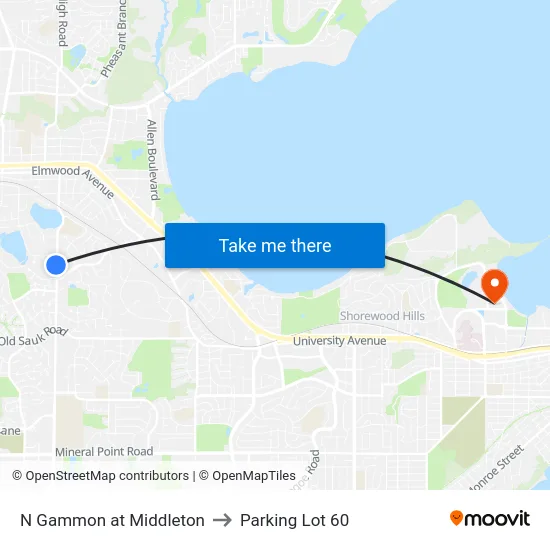 N Gammon at Middleton to Parking Lot 60 map
