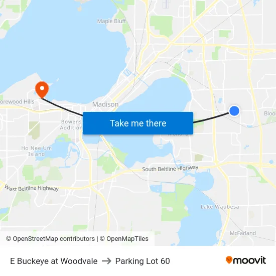 E Buckeye at Woodvale to Parking Lot 60 map