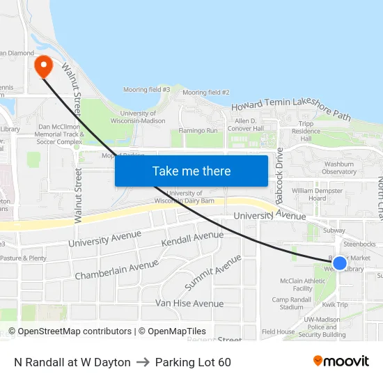 N Randall at W Dayton to Parking Lot 60 map