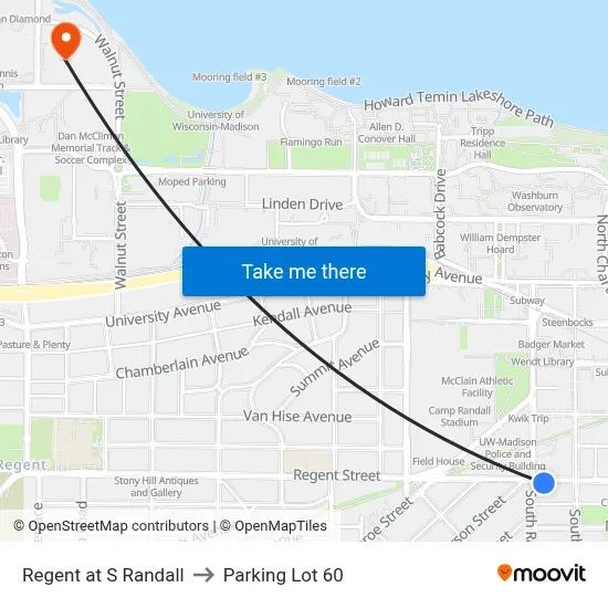 Regent at S Randall to Parking Lot 60 map