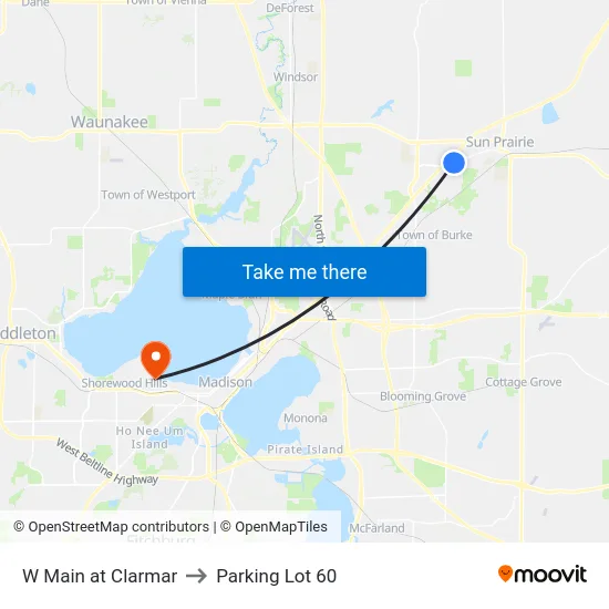 W Main at Clarmar to Parking Lot 60 map