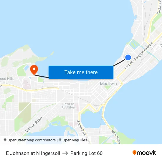 E Johnson at N Ingersoll to Parking Lot 60 map