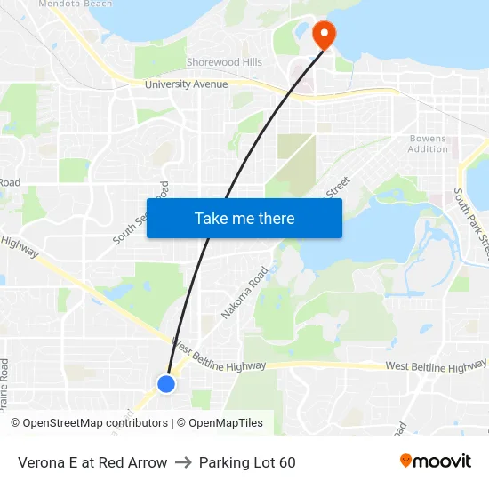 Verona E at Red Arrow to Parking Lot 60 map