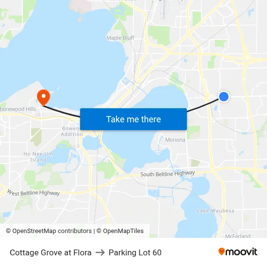 Cottage Grove at Flora to Parking Lot 60 map