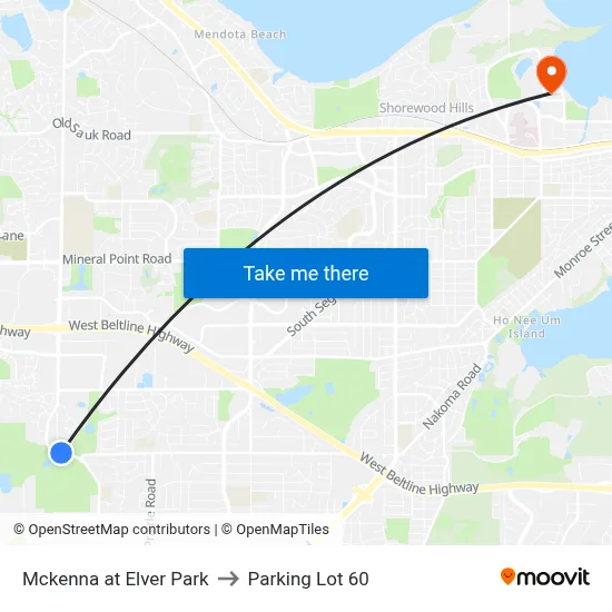 Mckenna at Elver Park to Parking Lot 60 map