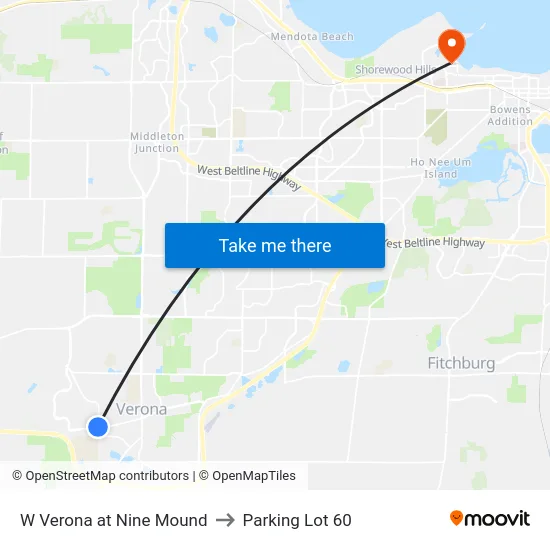 W Verona at Nine Mound to Parking Lot 60 map