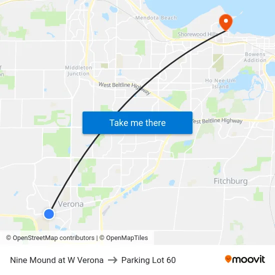 Nine Mound at W Verona to Parking Lot 60 map