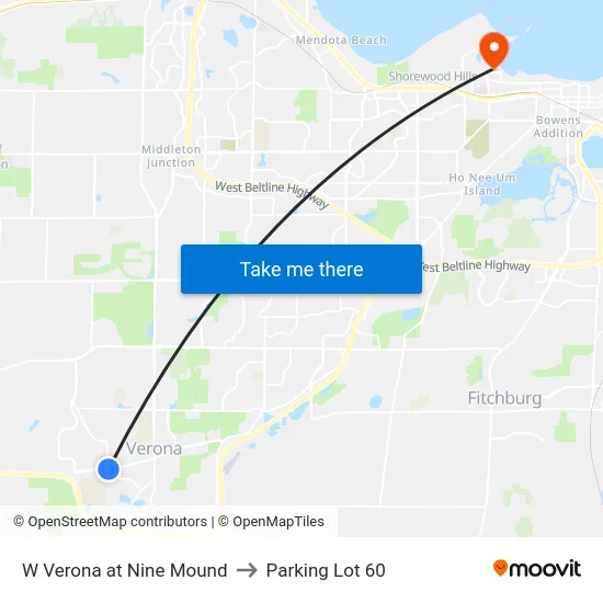 W Verona at Nine Mound to Parking Lot 60 map