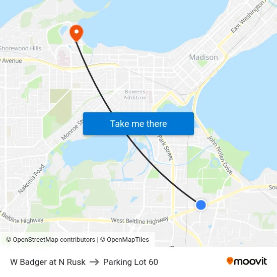 W Badger at N Rusk to Parking Lot 60 map