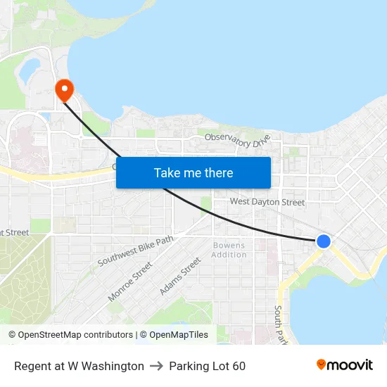 Regent at W Washington to Parking Lot 60 map
