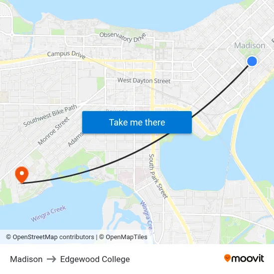 Madison to Edgewood College map