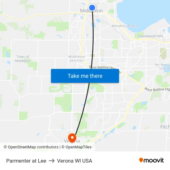 Parmenter at Lee to Verona WI USA map