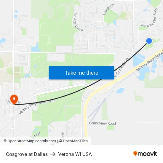 Cosgrove at Dallas to Verona WI USA map