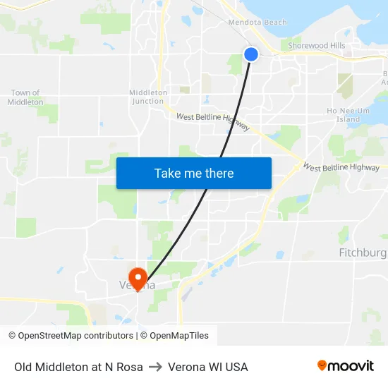 Old Middleton at N Rosa to Verona WI USA map