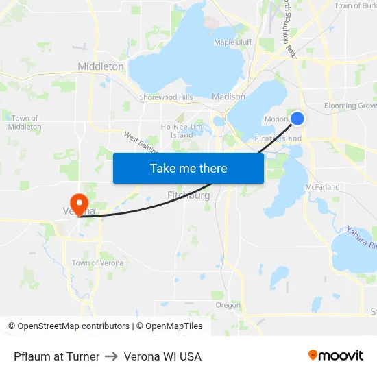 Pflaum at Turner to Verona WI USA map