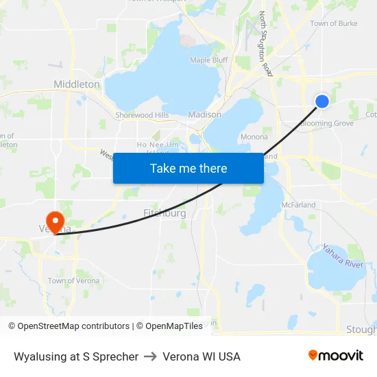 Wyalusing at S Sprecher to Verona WI USA map