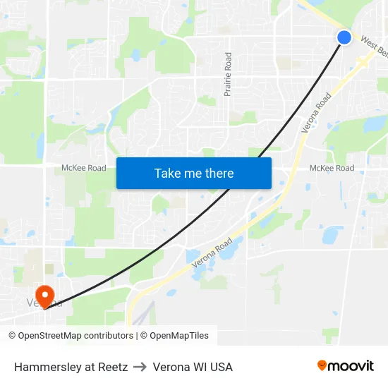 Hammersley at Reetz to Verona WI USA map