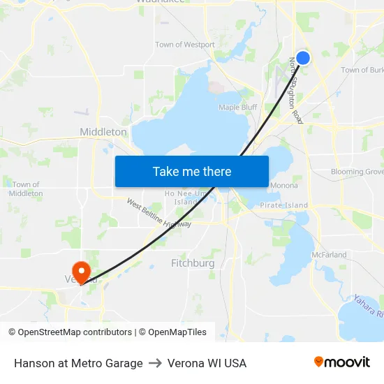 Hanson at Metro Garage to Verona WI USA map