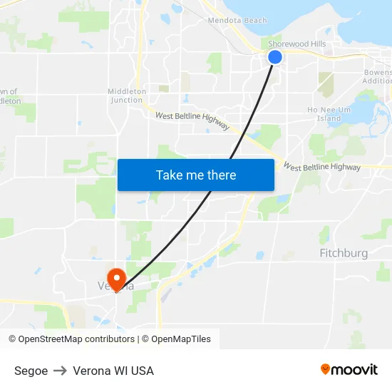 Segoe to Verona WI USA map