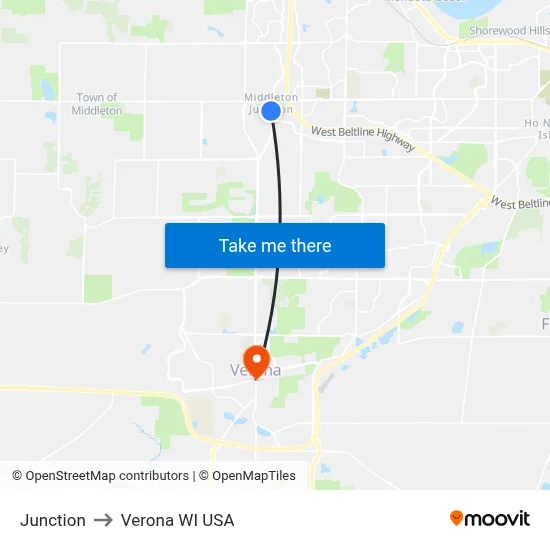 Junction to Verona WI USA map