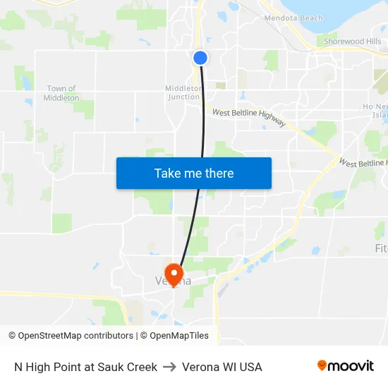 N High Point at Sauk Creek to Verona WI USA map