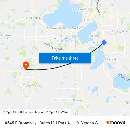 4545 E Broadway - Dutch Mill Park And Ride to Verona WI USA map