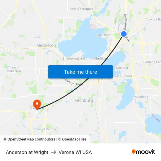Anderson at Wright to Verona WI USA map