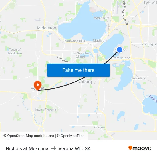 Nichols at Mckenna to Verona WI USA map
