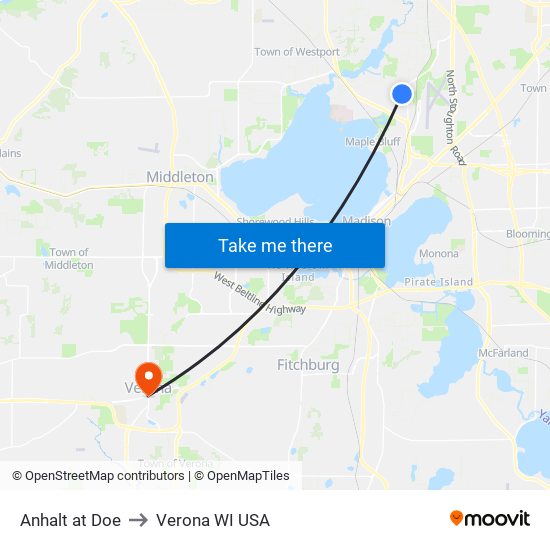 Anhalt at Doe to Verona WI USA map