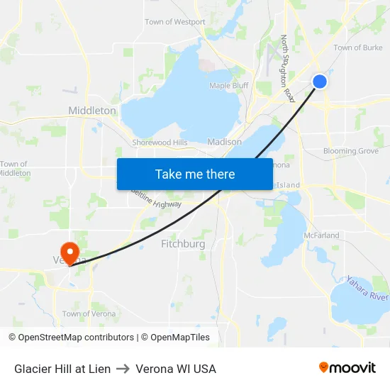 Glacier Hill at Lien to Verona WI USA map