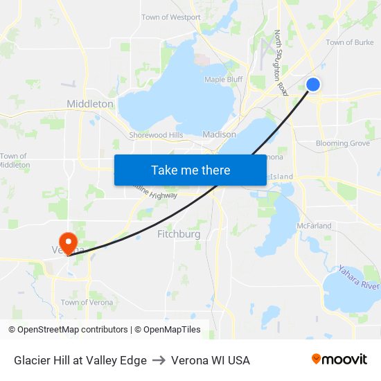 Glacier Hill at Valley Edge to Verona WI USA map