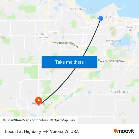 Locust at Highbury to Verona WI USA map