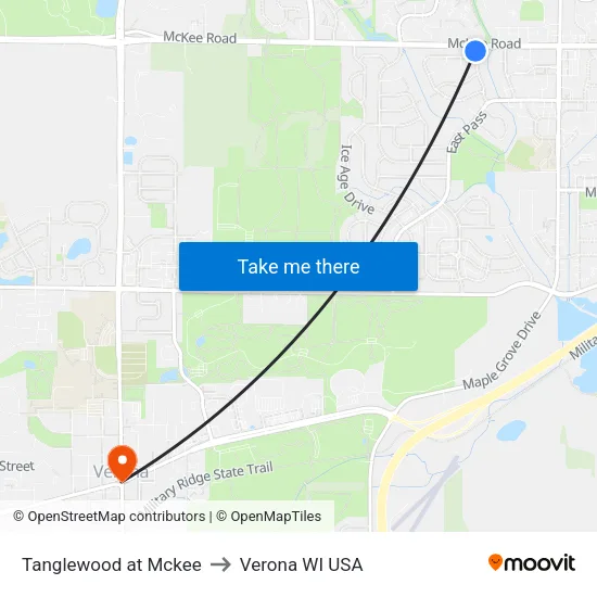 Tanglewood at Mckee to Verona WI USA map