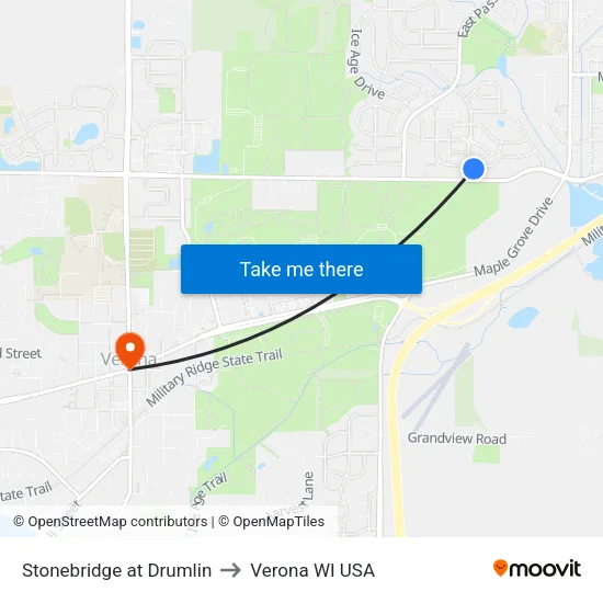 Stonebridge at Drumlin to Verona WI USA map