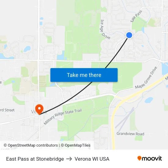 East Pass at Stonebridge to Verona WI USA map