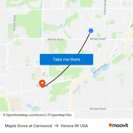 Maple Grove at Carnwood to Verona WI USA map