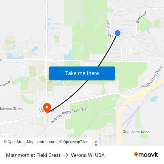 Mammoth at Field Crest to Verona WI USA map