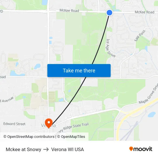 Mckee at Snowy to Verona WI USA map
