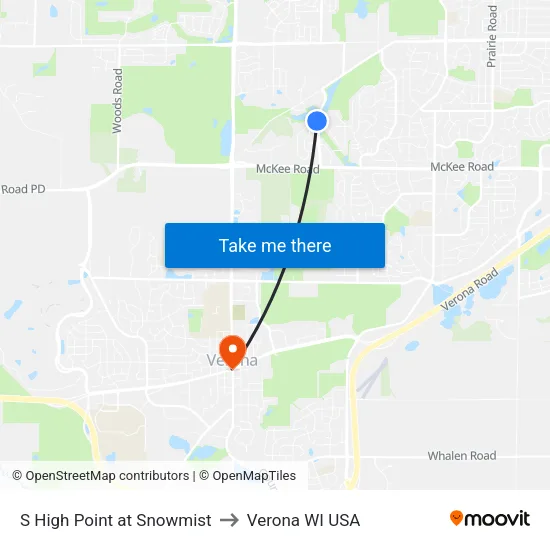S High Point at Snowmist to Verona WI USA map