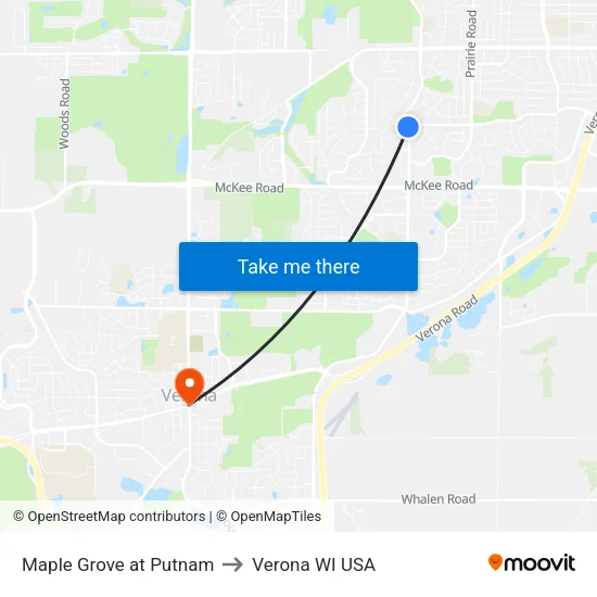 Maple Grove at Putnam to Verona WI USA map
