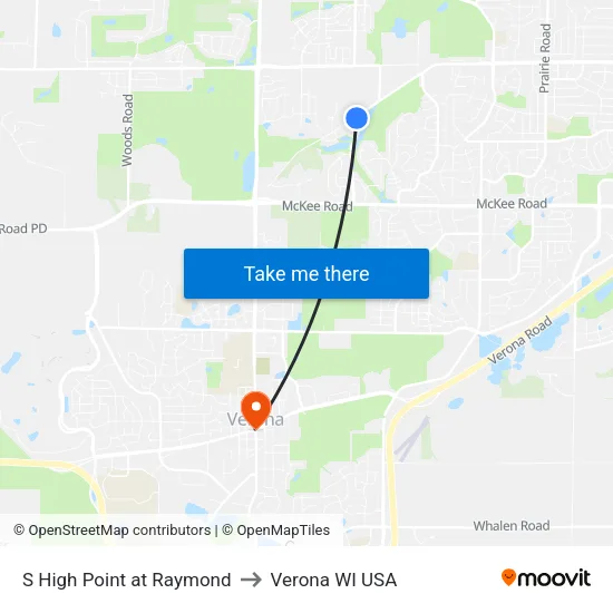 S High Point at Raymond to Verona WI USA map