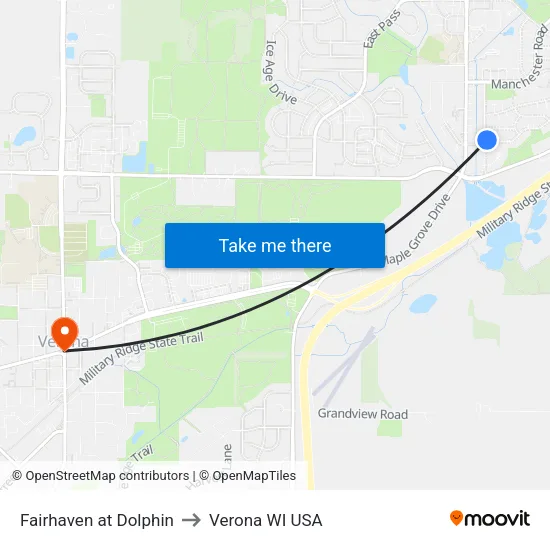 Fairhaven at Dolphin to Verona WI USA map