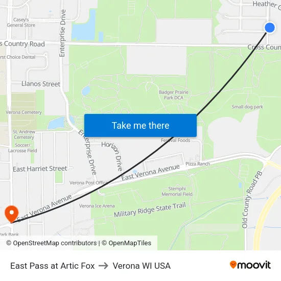 East Pass at Artic Fox to Verona WI USA map