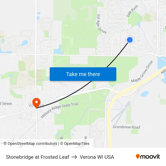 Stonebridge at Frosted Leaf to Verona WI USA map