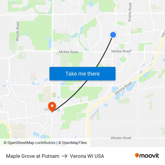 Maple Grove at Putnam to Verona WI USA map